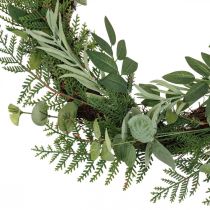 položky Dekorativní věnec umělý věnec eukalyptus jedle olivová Ø45cm