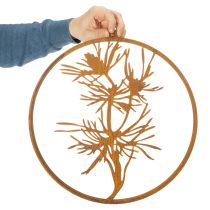 položky Dekorativní kovový prsten, zvětralá ocelová nástěnná dekorace, borová větev, Ø38cm
