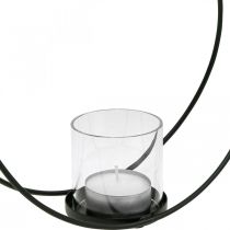 Ozdobná kruhová lucerna kovový svícen černý Ø28,5cm