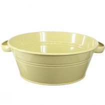 položky Dekorativní mísa kovová zeleno žlutá kytička rukojeť Ø33,5cm