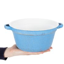 položky Dekorativní miska/květináč, modrý kov, dekorace ve stylu shabby chic, Ø21cm, V10,5cm