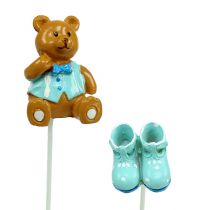 Ozdobný špuntový medvěd, botička modrá 1,5-4cm 16ks