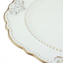 položky Dekorativní talíř kulatý plastový starožitný talíř bílé zlato Ø33cm