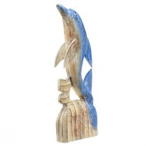 Figurka delfína námořní dřevěná dekorace ručně vyřezávaná modrá H59cm