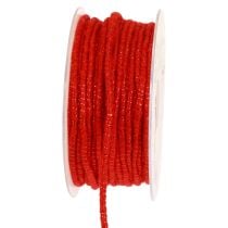 Vlněná nit s drátěnou plstěnou šňůrou slídově červená Ø5mm 33m