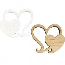 Dvojité srdce dřevěné, rozptylová dekorace svatební srdce B3cm 72 kusů