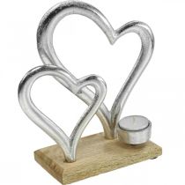 Stojan na čajovou svíčku srdce kovová dekorace stolní dekorace dřevo 22cm