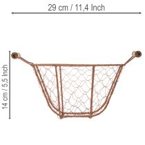 položky Vintage kulatý drátěný koš s dřevěnými rukojeťmi, kovový koš, rezavá úprava, Ø22cm