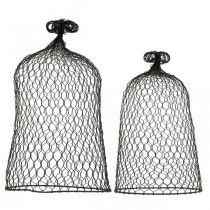 položky Ozdobný zvonek kovový, lezecká pomůcka, drátěná kapuce hnědá, patina V50/41cm Ø30/25cm, sada 2 ks