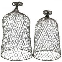 položky Ozdobný zvonek kovový, lezecká pomůcka, drátěná kapuce hnědá, patina V50/41cm Ø30/25cm, sada 2 ks