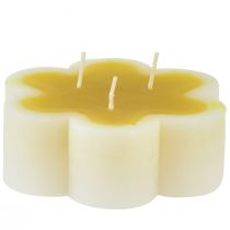 položky Tříknotová svíčka dekorativní květinová svíčka žlutá bílá Ø11,5cm V4cm