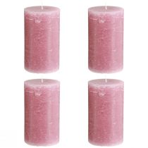 položky Sloupkové svíčky Dusty Rose 70×120 mm, probarvené skrz naskrz, sada 4 kusů, dekorativní svíčky na svatby a do domácnosti