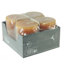 položky Žluté rustikální svíčky ve tvaru sloupku 80x110mm, balení 4 kusů, bezpečné svíčky - doba hoření 57 hodin, kvalita RAL