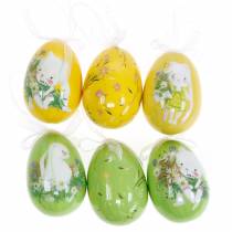 Dekorativní velikonoční kytice vajíčko k zavěšení žlutá, zelená as H7cm 6ks