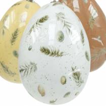 Velikonoční vajíčka na zavěšení s motivem vajíčka a peříčka bílá, hnědá, žlutá asort 3ks