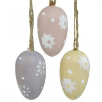 Mini kraslice, dřevěná vajíčka s květinami, velikonoční dekorace fialová, růžová, žlutá V3,5cm 6ks