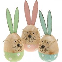 Velikonoční zajíček s brýlemi dekorativní figurka dřevěné vajíčko Ø5cm V13,5cm 3ks