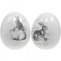 Keramické vajíčko, velikonoční dekorace, kraslice s králíčky bílá, černá Ø10cm H12cm sada 2 ks