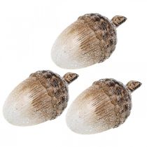 Dekorace žalud zasněžená keramická dekorace podzimní 14×7,5×7,5cm 3ks