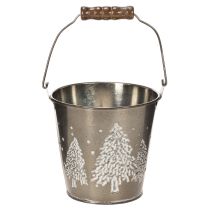položky Dekorativní kyblík s jedlemi a dřevěnou rukojetí, 13 cm