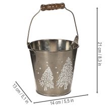 položky Dekorativní kyblík s jedlemi a dřevěnou rukojetí, 13 cm