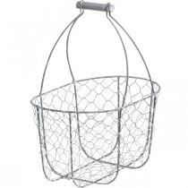 položky Drátěný koš s uchem, košíky nostalgické, kovový koš shabby chic, starožitný vzhled stříbrná, bílá L35/30/25cm H46,5/35/25cm sada 3 ks