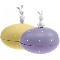 Zajíček na vajíčku, ozdobné vajíčko k vyplnění, Velikonoce, ozdobná krabička žlutá, fialová V17/16cm L15cm sada 2 ks