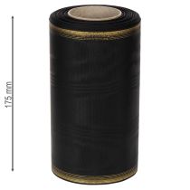 položky Elegantní moaré věnečková stuha, 175 mm černá s perleťovým okrajem a taftovou vazbou, ozdobná stuha pro pohřební květinářství, mašle, 25 m
