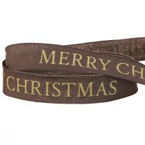 položky Elegantní vánoční stuha v tmavě hnědé barvě se zlatým nápisem &#39;Merry Christmas&#39;, šířka 25mm, délka 15m
