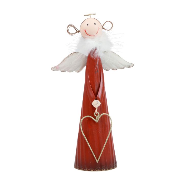 Anděl dekorativní kovová dekorace na stůl Vánoční postavička červená 10,5×4,5×20cm