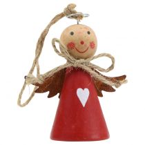 Dřevěná figurka anděla červená na zavěšení 8cm 4ks