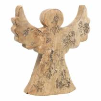 Dřevěný anděl s třpytivými vložkami, přírodní mangové dřevo 19,4 × 18,3 cm