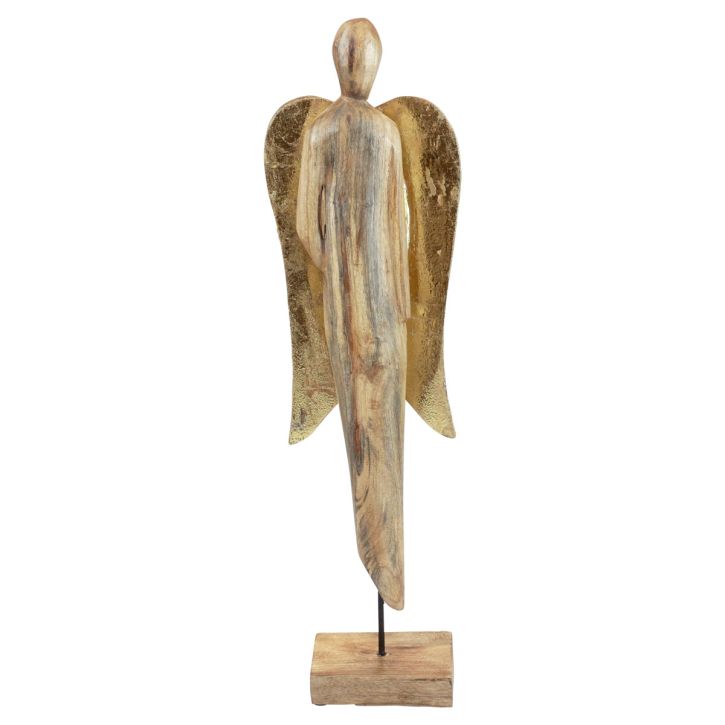 Dřevěný anděl dřevěná postava anděl dekorace přírodní zlato 17×9,5×58cm