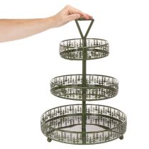 položky Kovový servírovací stojan, zelený, tři úrovně, dekorace ve tvaru jedle, kulatý, 49 cm