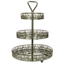 položky Kovový servírovací stojan, zelený, tři úrovně, dekorace ve tvaru jedle, kulatý, 49 cm