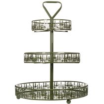 položky Kovový servírovací stojan, zelený, tři úrovně, dekorace ve tvaru jedle, kulatý, 49 cm