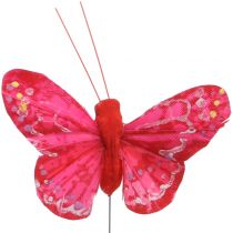 Péřový motýl oranžovo-červený 5cm 24ks