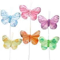 Peříčkový motýlek na drátě barevný 6cm 12ks