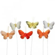 Peříčkový motýlek na drátě 5cm oranžový, žlutý 24ks
