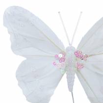 Peříčkový motýlek na drátě 12cm bílý 3ks