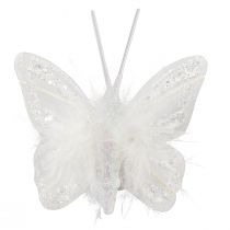 položky Péřoví motýlci na klipsu bílé třpytky 5x4,5cm 4 ks
