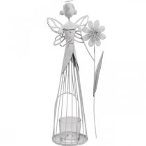 Jarní dekorace, květinová víla jako lucerna, kovová dekorace na stůl, skřítek s květinou bílá V32,5cm