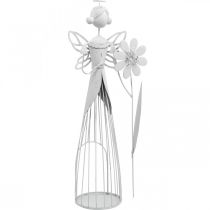 Květinová víla s květinou, jarní dekorace, kovová lucerna, květinová víla z kovu bílá V40,5cm
