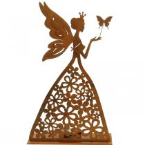 Motýlí skřítek, stolní dekorace pružina, svícen na čajovou svíčku, kovová dekorace patina V32,5cm Ø5cm