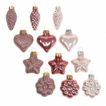 položky Mini vánoční ozdoba na stromeček mix různé skleněné růžové, růžové 12 kusů