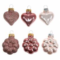 položky Mini vánoční ozdoba na stromeček mix různé skleněné růžové, růžové 12 kusů
