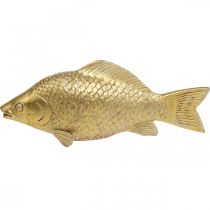 Dekorativní rybí socha ve zlaté barvě na stojánek na rybí plastiku Polyresin malá L18cm