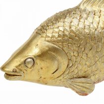 Dekorativní rybí socha ve zlaté barvě na stojánek na rybí plastiku Polyresin malá L18cm