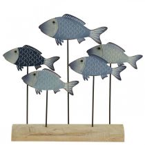 Hejno ryb deko kovových ryb na dřevěném podstavci 32×7×30cm