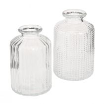 položky Skleněné mini vázy na lahve s retro dekorem, výška 9 cm, 4 ks